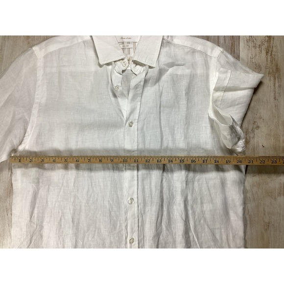 Porter And Ash White Linen Shirt Men's Medium Short Sleeve Button Down - Picture 8 of 9